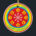 Adorno De Cerámica Hanukkah Chanukah COLORIDO 8 NOCHES LOCALES<br><div class="desc">Hanukkah "COLORIDAS 8 NOCHES LOCALES" Círculo Ornamento. (2 lados) Personalice borrando texto en la parte delantera y trasera del adorno. A continuación, usando el color, tamaño y estilo de su fuente favorita, escriba sus propias palabras. El color de fondo se puede cambiar eligiendo un color diferente de los swatches de...</div>