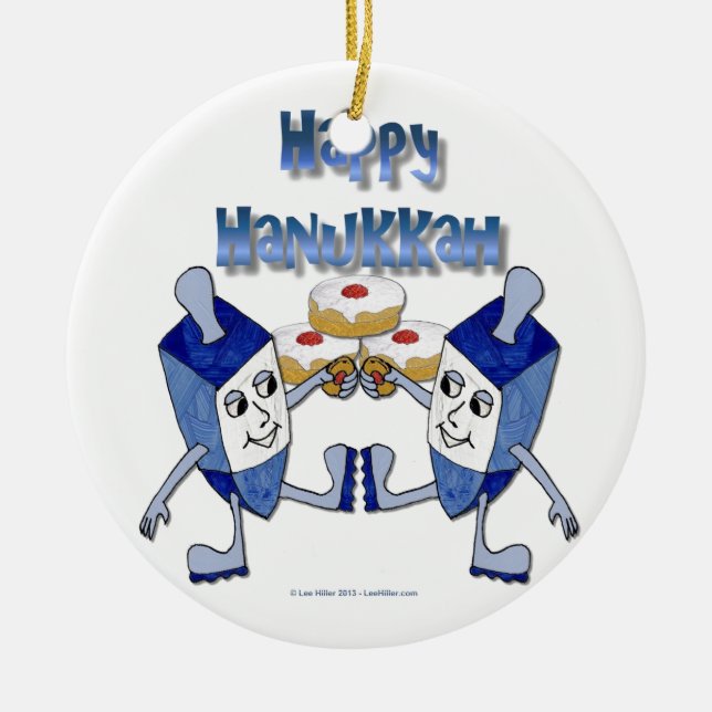 Adorno De Cerámica Hanukkah Dancing Dreides y Jelly Doughnut (Frente)