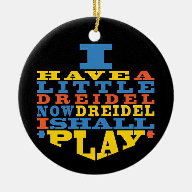 Adorno De Cerámica Hanukkah "Dreidel Play"/Ornamento circular (Frente)