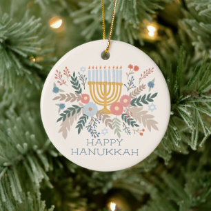 Adorno De Cerámica Hanukkah FLorals PERSONALIZADO de arte dibujado a 
