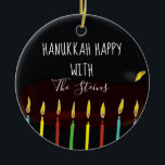 Adorno De Cerámica Hanukkah Happy Colorful Menorah Candles<br><div class="desc">Hanukkah "Hanukkah Happy Colorful Menorah Candles" Circle Ornament. (2 sided) Personalize by deleting text on front and back of the ornament. Then using your favorite font color, size, and style, type in your own words. Thanks for stopping and shopping by. Much appreciated! Happy Chanukah/Hanukkah! Bring a lot more holiday cheer...</div>