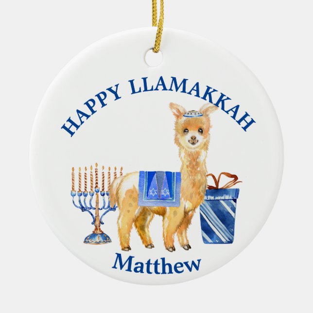 Adorno De Cerámica Hanukkah Lama Feliz Llamakkah divertido (Frente)