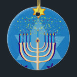 Adorno De Cerámica hanukkah menorah<br><div class="desc">"hanukkah menorah ", "feliz hanukkah",  menorah,  "estrella de david",  "chanukkah jewish",  Hanukkkah,  "feriados judíos"chanukah,  hannukah,  chanukkkah,  channukah,  chanukkkah,  hannuka,  hebrew,  jew,  menora,  judaica, </div>