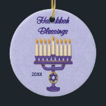 Adorno De Cerámica Hanukkah Menorah Blessings<br><div class="desc">Richly detalló el diseño de Hanukkah con Menorah y Star of David. fecha de personalizar o borrar si es preferible.</div>