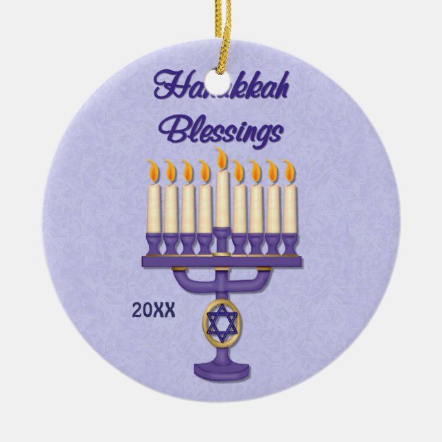 Adorno De Cerámica Hanukkah Menorah Blessings (Frente)
