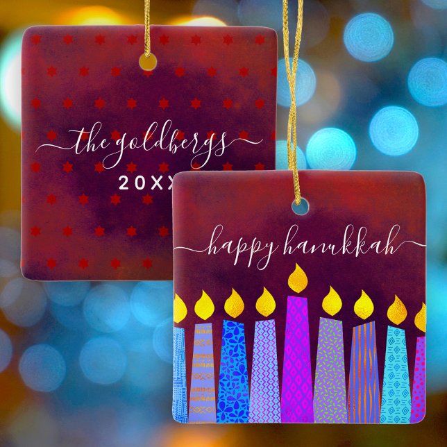Adorno De Cerámica Hanukkah Menorah Candles Script Name Red Keepsake (Subido por el creador)