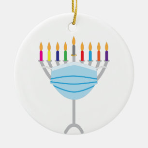 Adorno De Cerámica Hanukkah Menorah con máscara facial