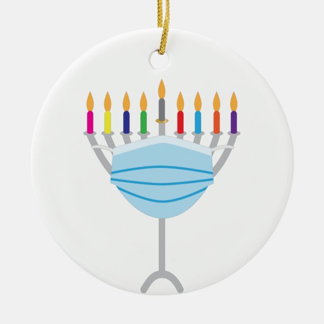 Adorno De Cerámica Hanukkah Menorah con máscara facial (Frente)