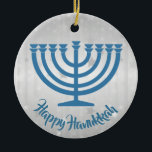 Adorno De Cerámica Hanukkah Menorah Ornament<br><div class="desc">. Hanukkah Menorah Ornament con texto de personalizable</div>