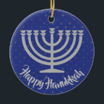 Adorno De Cerámica Hanukkah Menorah Ornament<br><div class="desc">.Hanukkah Menorah Ornament con color de fondo y texto de personalizable</div>