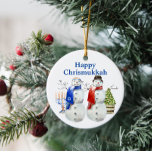 Adorno De Cerámica Hanukkah Navidades de Snowman Chrismukkah<br><div class="desc">Este diseño fue creado a través del arte digital, se puede personalizar en el área que se proporciona o personalizar cambiando la foto o añadiendo tus propias palabras. Contáctame en colorflowcreations@gmail.com si quieres tener este diseño en otro producto. Compra mi pintura de acrílico abstracta original a la venta en www.etsy.com/shop/colorflowart....</div>