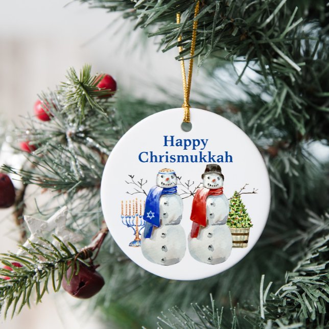 Adorno De Cerámica Hanukkah Navidades de Snowman Chrismukkah (Subido por el creador)