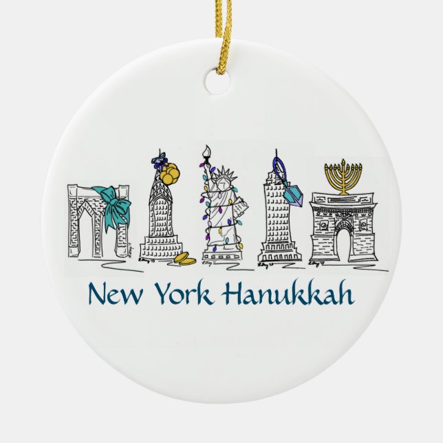 Adorno De Cerámica Hanukkah NYC de Nueva York: Festividades judías (Frente)