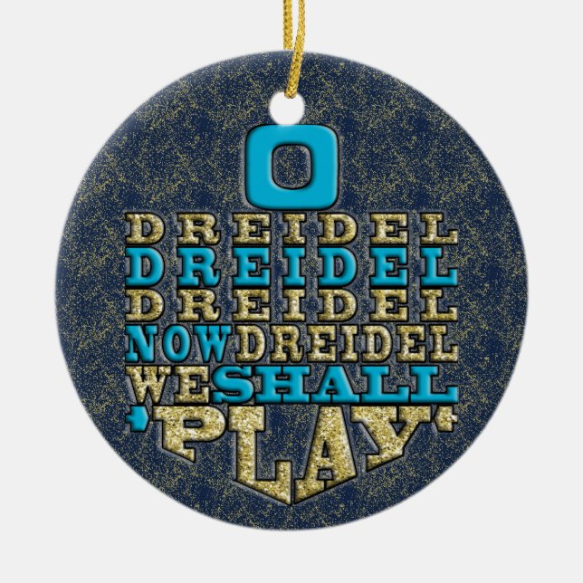 Adorno De Cerámica Hanukkah "O Dreidel Dreidel..."/Ornamento Círculo (Frente)
