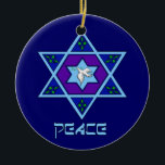 Adorno De Cerámica Hanukkah Peace Art<br><div class="desc">Azules de todos los matices,  lila y lavanda en forma de flor con una estrella nubosa de seis lados en el centro es una gran manera de celebrar Hanukkah y expresar tu individualidad al mismo tiempo.</div>