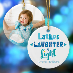 Adorno De Cerámica Hanukkah Photo Latkes Laughter Light Fun Moderno