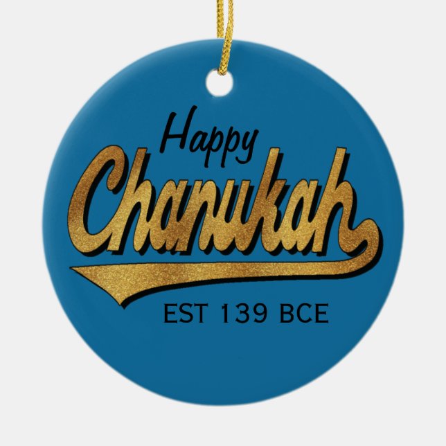 Adorno De Cerámica Hanukkah "Retro Happy Chanukah"/Ornamento Círculo (Frente)