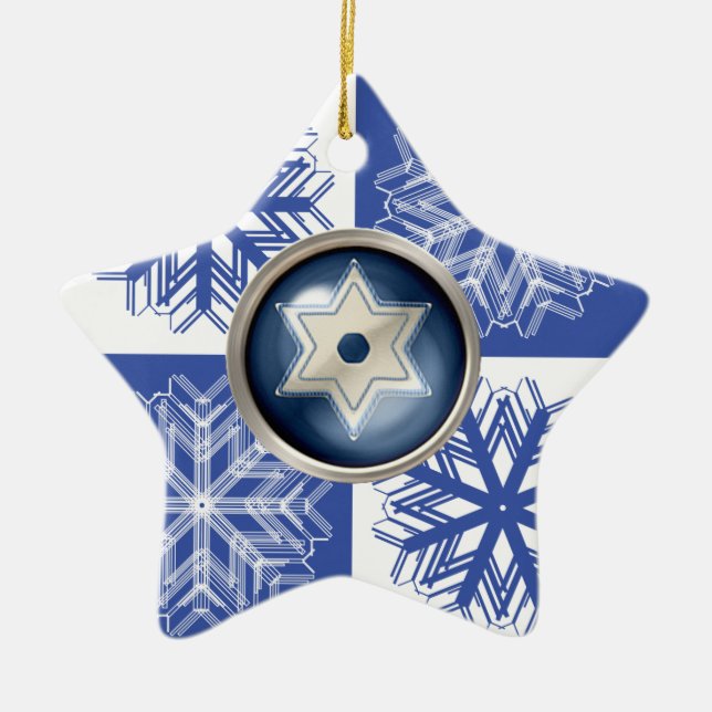 Adorno De Cerámica Hanukkah Snowflake Star de David Holiday (Frente)