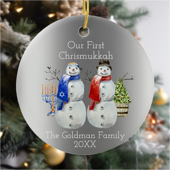 Adorno De Cerámica Hanukkah Snowman Navidad Nuestra Primera Chrismukk (Subido por el creador)