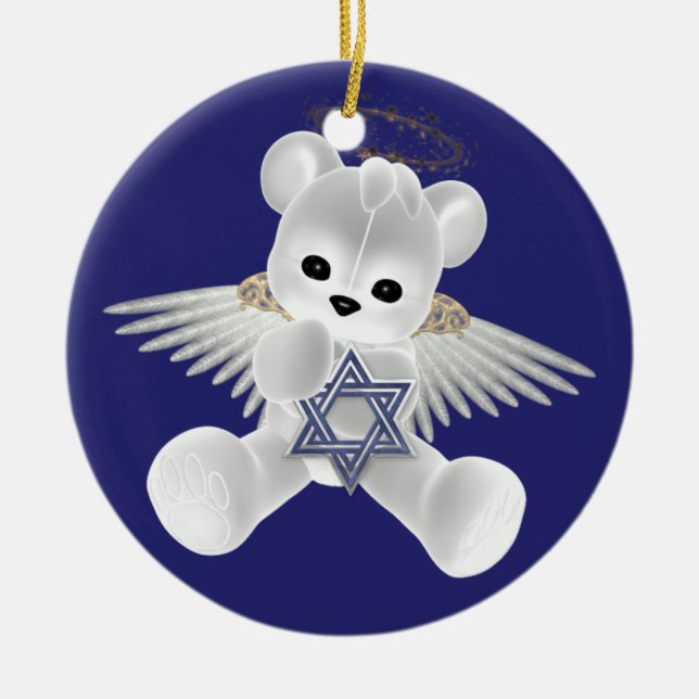 Adorno De Cerámica Hanukkah Teddy Bear (Frente)