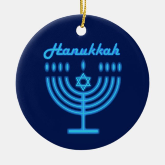 Adorno De Cerámica Hanukkiah Feliz feriado judío en Hanukkah Menorah (Frente)