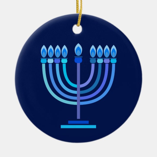 Adorno De Cerámica Hanukkiah Feliz feriado judío en Hanukkah Menorah (Frente)