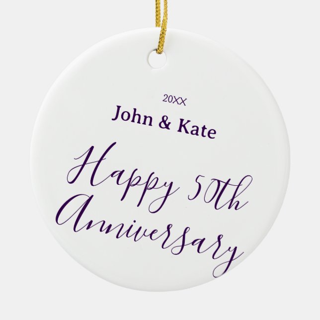 Adorno De Cerámica Happy 50th anniversary purple name year simple  (Frente)
