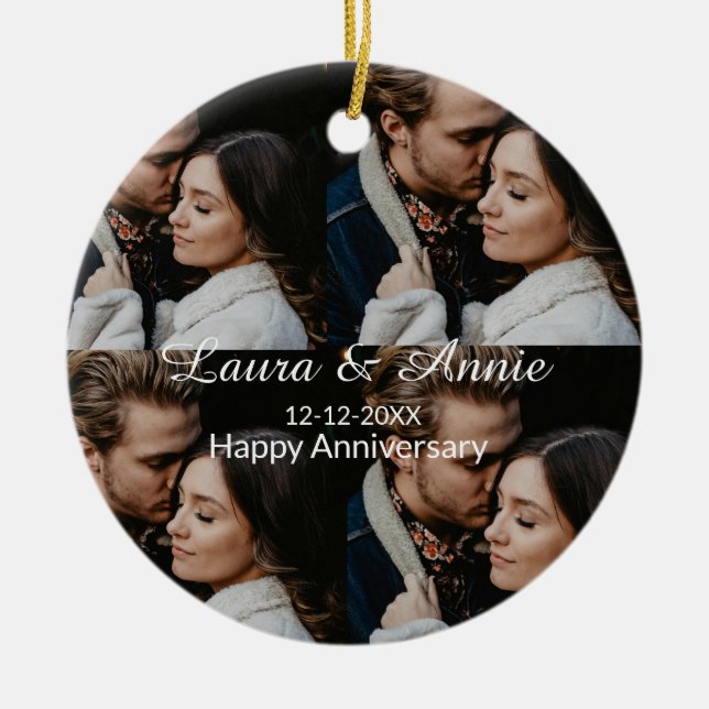 Adorno De Cerámica Happy anniversary photo collage name date simple w (Frente)