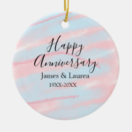 Adorno De Cerámica Happy anniversary wedding name date year pastel