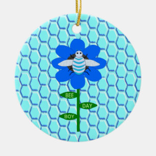 Adorno De Cerámica Happy Bee Day Boy Blue Birthday Bumblebee