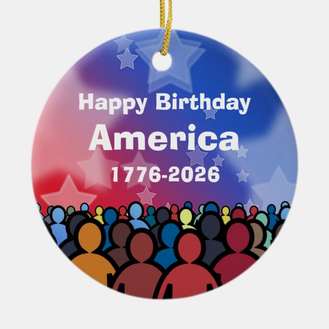 Adorno De Cerámica Happy Birthday America 1776 to 2026 (Frente)