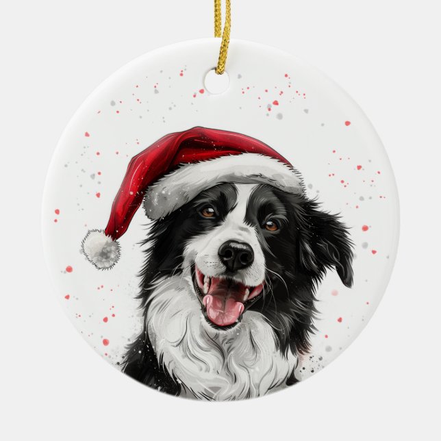 Adorno De Cerámica Happy Border Collie Dog Christmas Personalized (Frente)