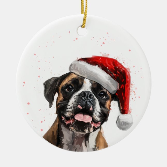 Adorno De Cerámica Happy Boxer Dog Christmas Personalized (Frente)