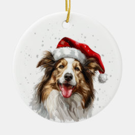 Adorno De Cerámica Happy Colley Dog Christmas Personalized