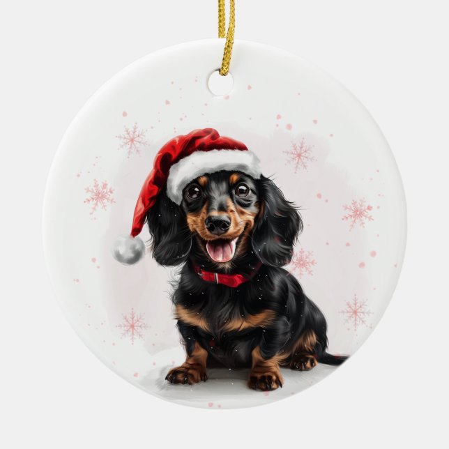 Adorno De Cerámica Happy Dachshund Dog Christmas Personalized (Frente)
