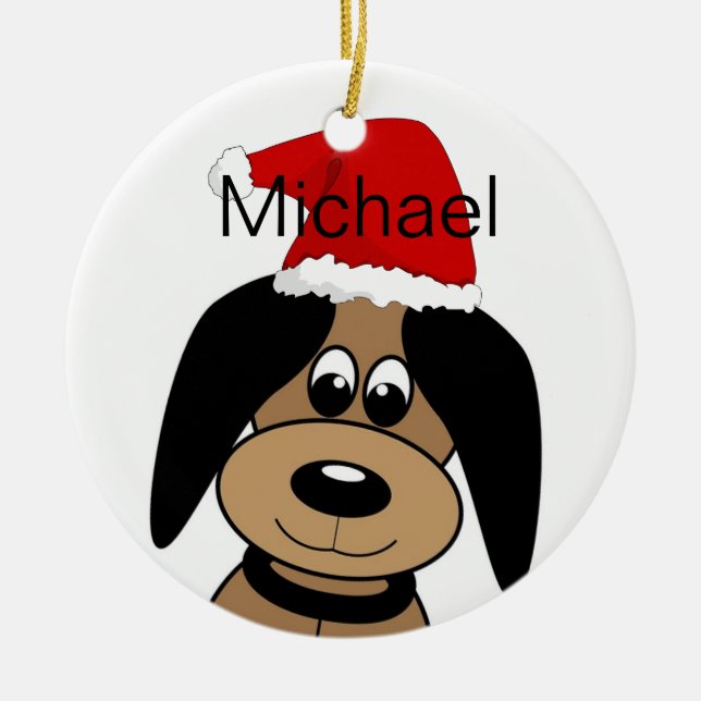 Adorno De Cerámica Happy Dog in Santa Hat Personalised (Frente)