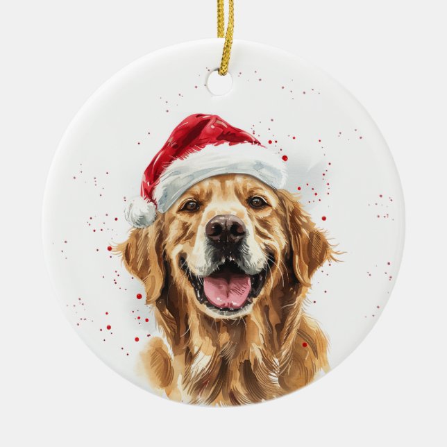 Adorno De Cerámica Happy Golden Retriever Dog Christmas Personalized (Frente)