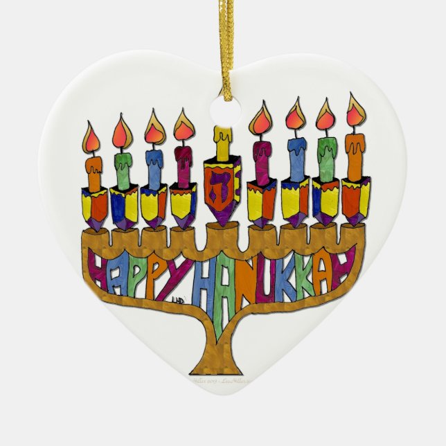 Adorno De Cerámica Happy Hanukkah Dreidels Menorah (Frente)
