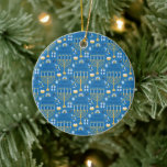 Adorno De Cerámica Happy Hanukkah Jewish Star Menorah Blue Chanukah<br><div class="desc">Feliz Hanukkah,  Chanukah,  Menorah,  festival de luces,  estrella judía,  adorno azul.</div>
