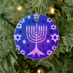 Adorno De Cerámica Happy Hanukkah Menorah Flat<br><div class="desc">Feliz Hanukkah Menorah orah ornamento de cerámica plana</div>