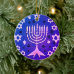 Adorno De Cerámica Happy Hanukkah Menorah Flat<br><div class="desc">Feliz Hanukkah Menorah orah ornamento de cerámica plana</div>