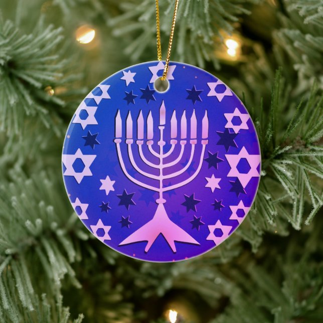Adorno De Cerámica Happy Hanukkah Menorah Flat (Árbol)