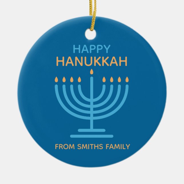 Adorno De Cerámica Happy Hanukkah Minimalist Blue Family Photo (Frente)