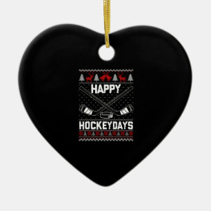 Adorno De Cerámica Happy Hockeydays Funny Christmas Ice Hockey Player