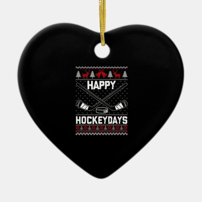 Adorno De Cerámica Happy Hockeydays Funny Christmas Ice Hockey Player (Frente)