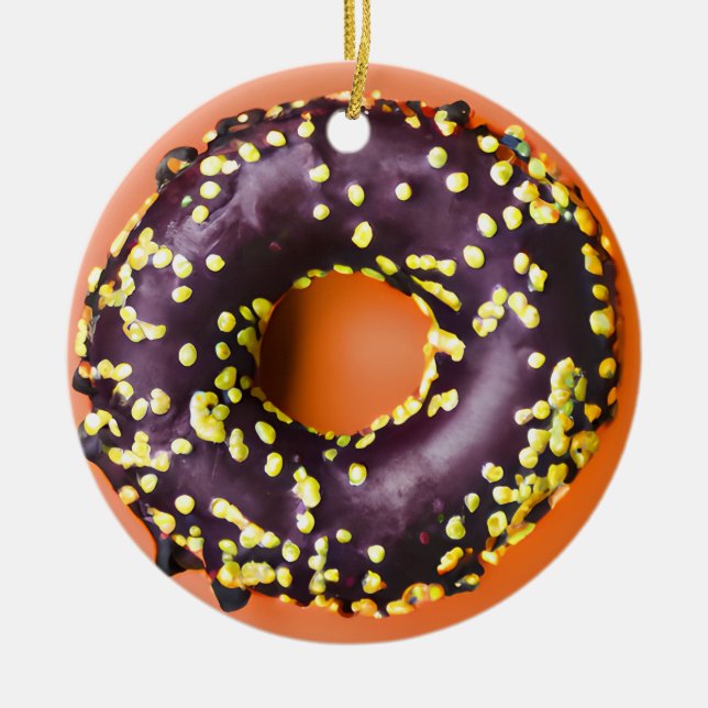 Adorno De Cerámica Happy Holi-Glaze | Divertidos Navidades Donut Pun (Frente)