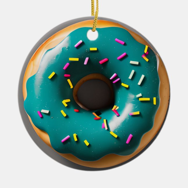 Adorno De Cerámica Happy Holi-Glaze | Divertidos Navidades Donut Pun (Frente)