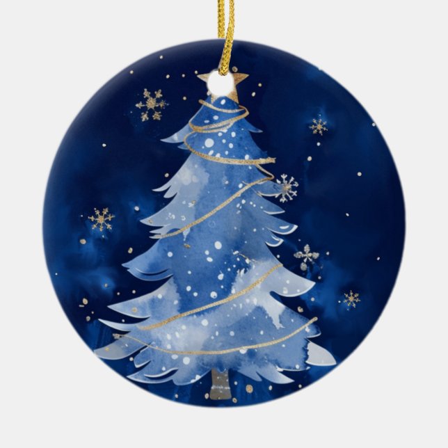 Adorno De Cerámica  Happy Holidays Elegant Navy Gold Christmas (Frente)