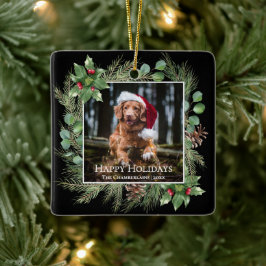 Adorno De Cerámica Happy Holidays Pet Photo Wreath 