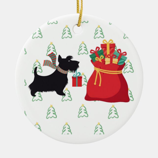 Adorno De Cerámica Happy Holidays-Schnauzer Christmas Ornament  (Frente)